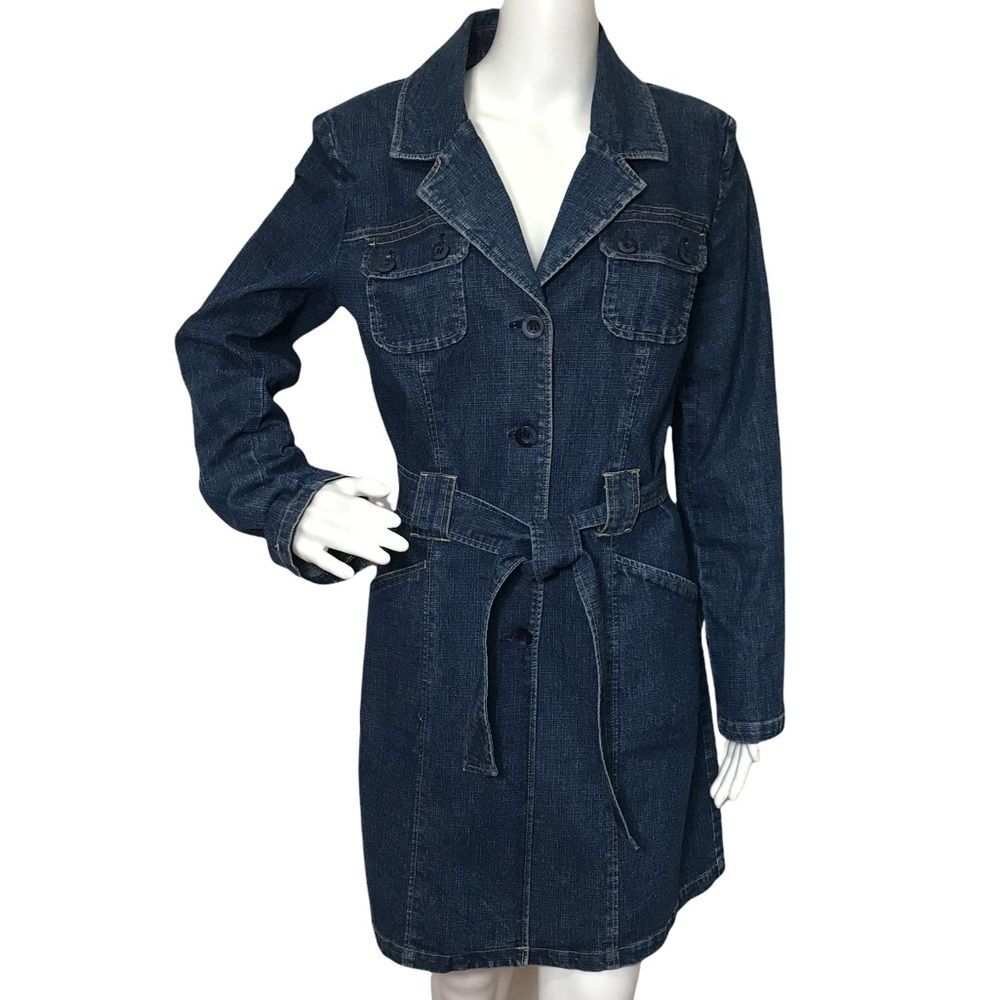 Tribal Denim Belted Coat Dress Blue Jean Sz 4
